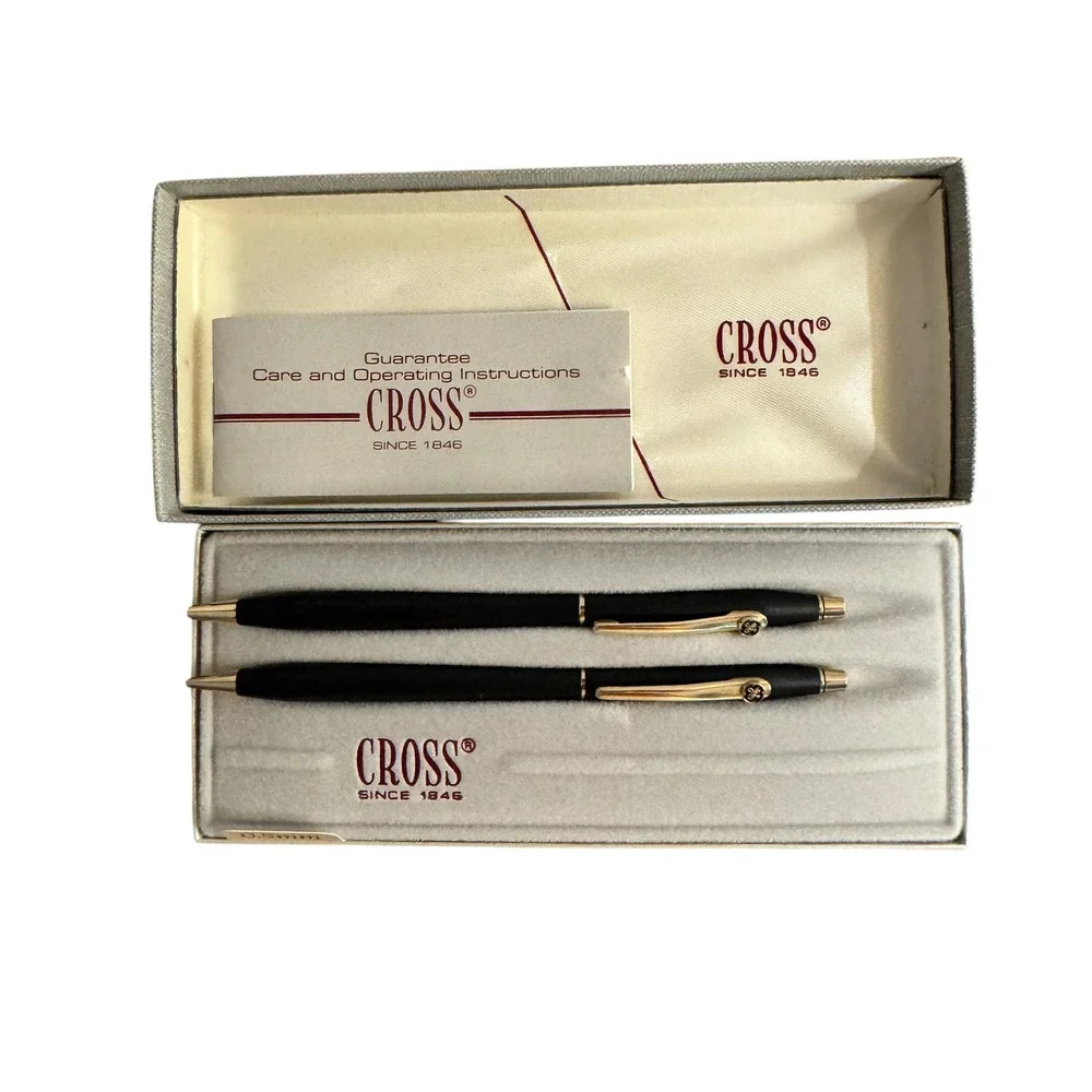 Cross Classic Black Pen and 0.5mm Pencil Set GE Logo Gold Trim Boxed Vtg 250105